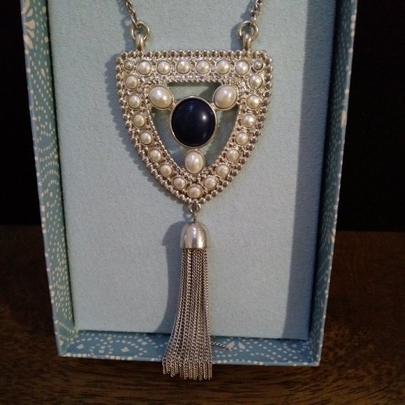 Lucky Brand Long Necklace, Silver/Blue/White - Picture 3 of 5